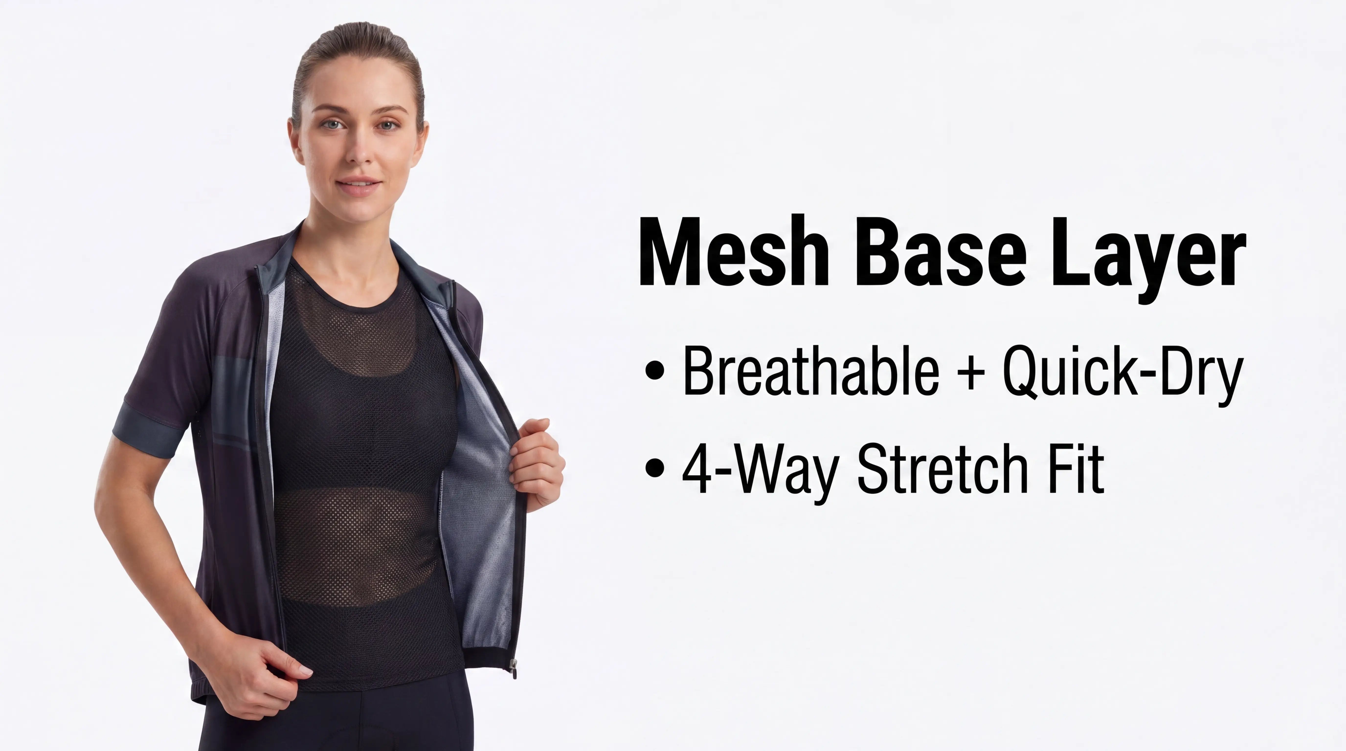 QUALICOS Women's Mesh Cycling Base Layer black mesh vest under cycling jersey with quick-dry 4-way stretch