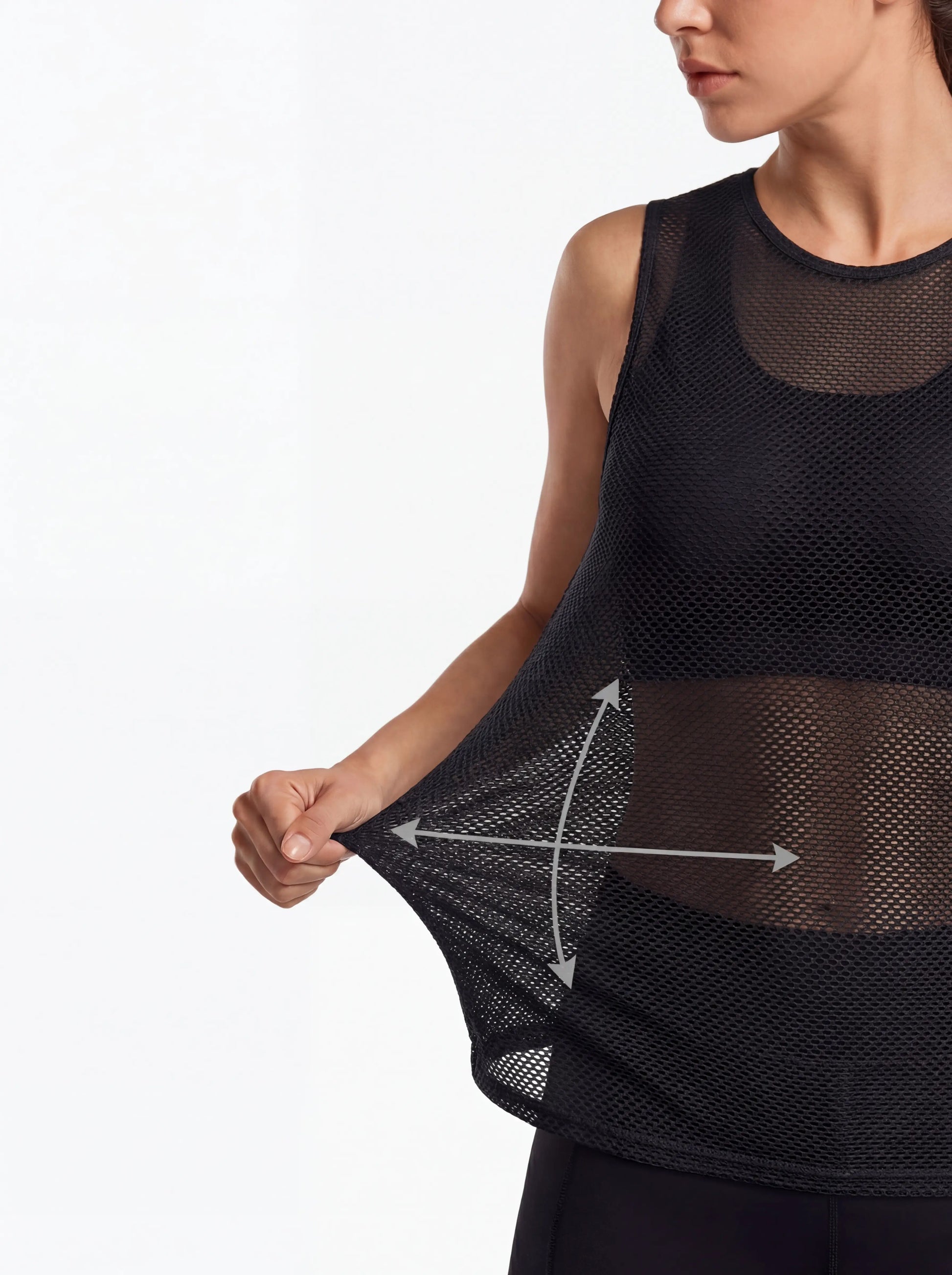 QUALICOS Women's Mesh Cycling Base Layer black stretch mesh fabric with breathable 4-way flexibility