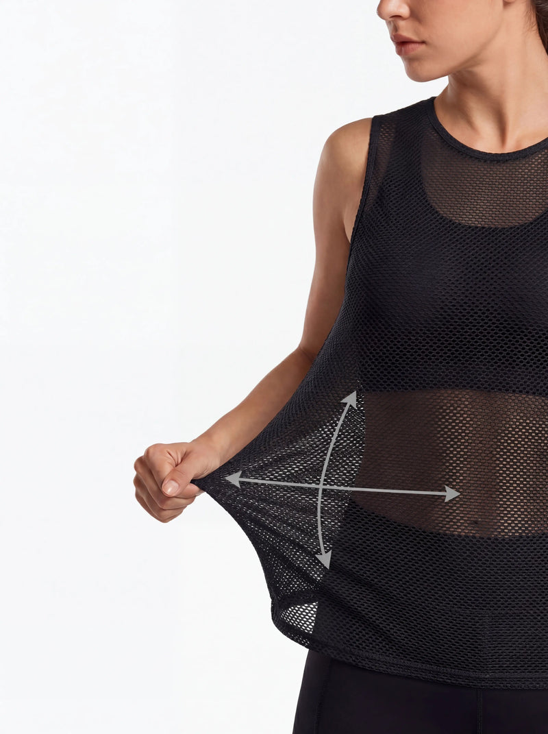QUALICOS Women's Mesh Cycling Base Layer black stretch mesh fabric with breathable 4-way flexibility