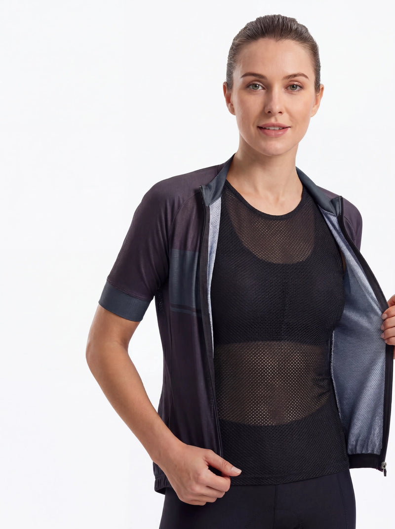 QUALICOS Women's Mesh Cycling Base Layer black mesh vest worn under cycling jersey for breathable layering