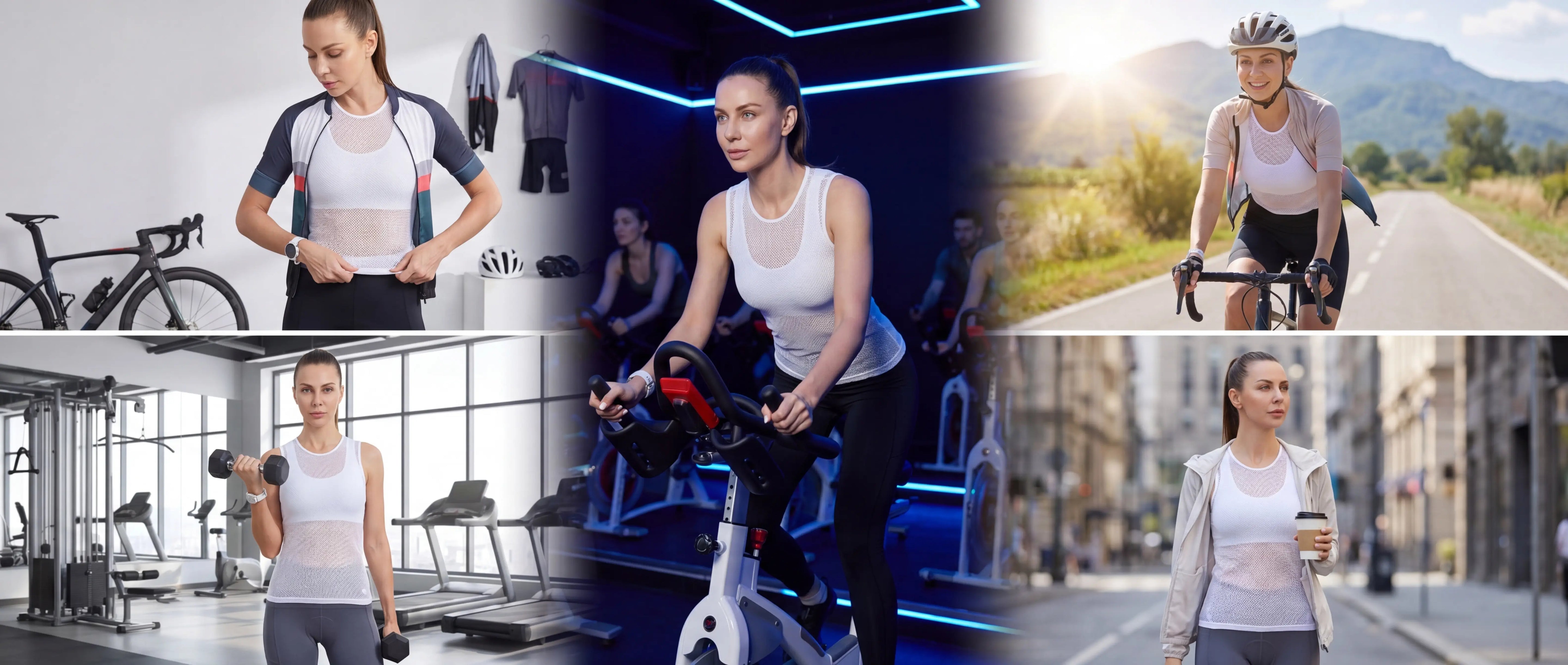 QUALICOS Women's Mesh Cycling Base Layer white mesh vest for indoor cycling, road rides, gym training and commuting