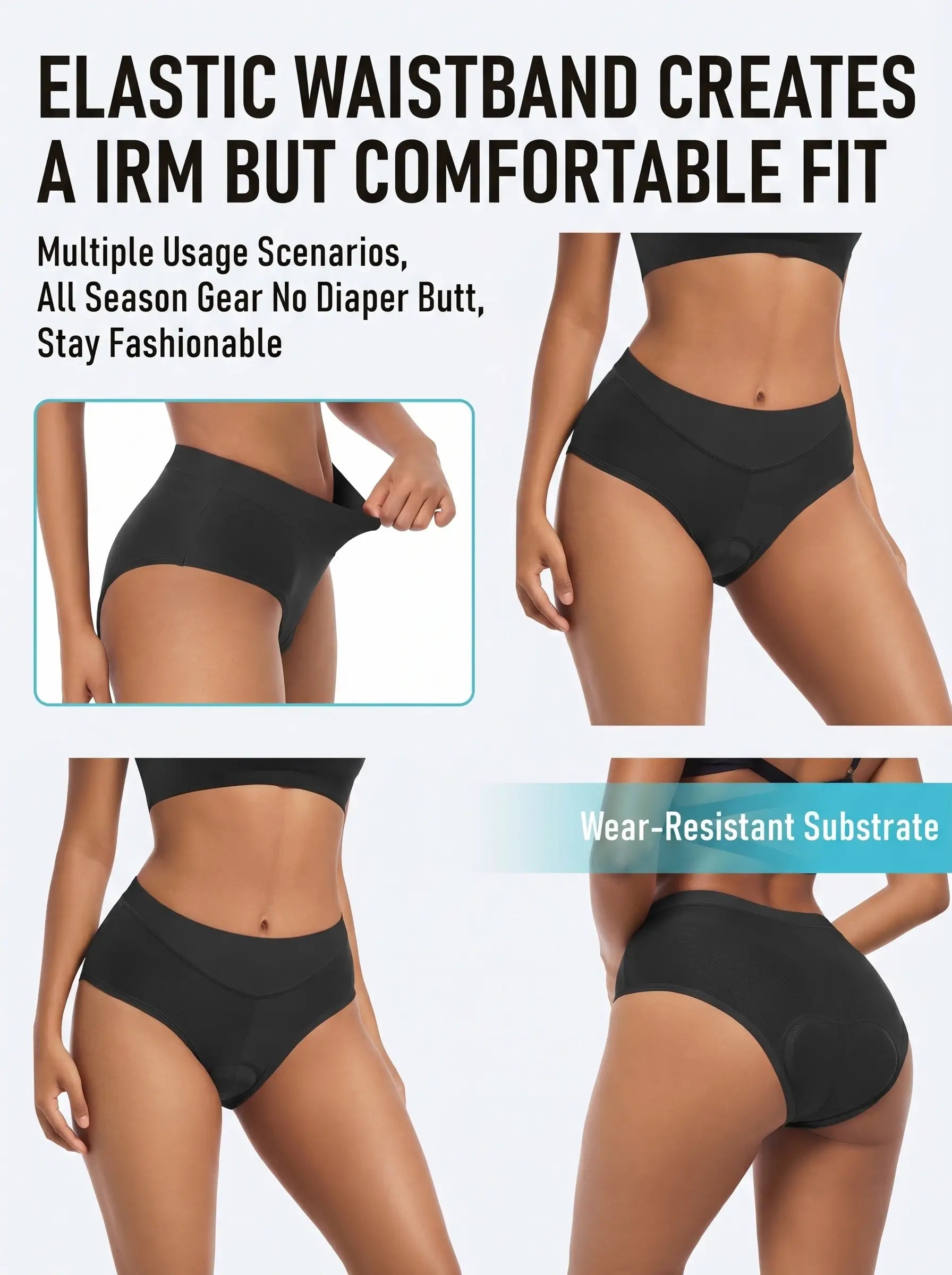 QUALICOS Women's Padded Briefs black elastic waistband fit guide with wear-resistant fabric and padded cycling insert