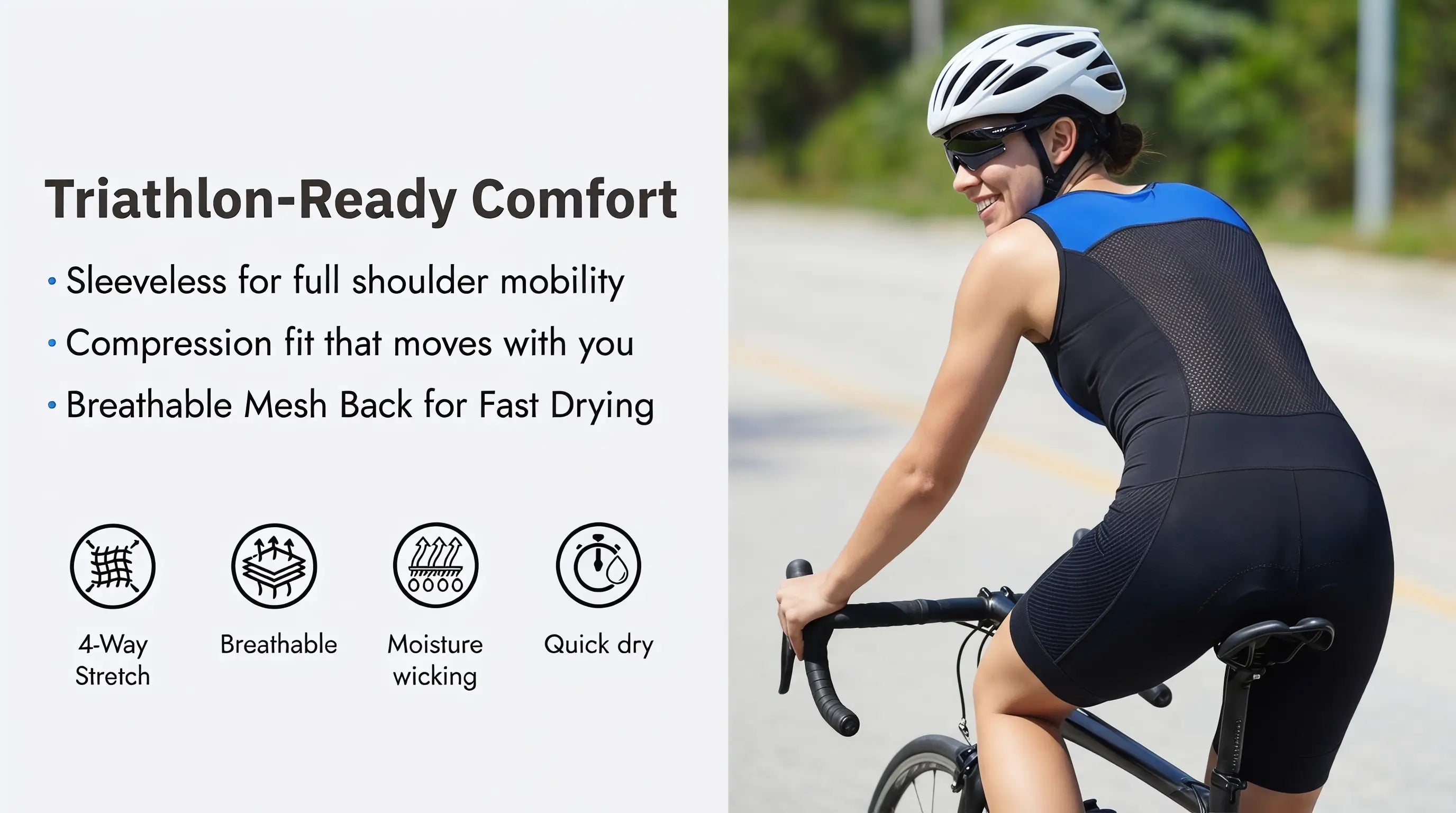 QUALICOS Women's Tri Suit blue black trisuit with breathable mesh back, 4-way stretch and quick-dry comfort