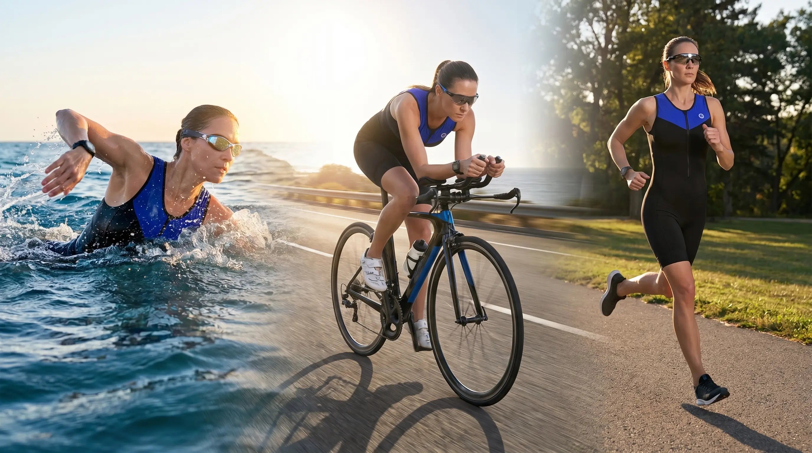 QUALICOS Women's Tri Suit blue black trisuit for swim, bike and run training in one-piece race fit