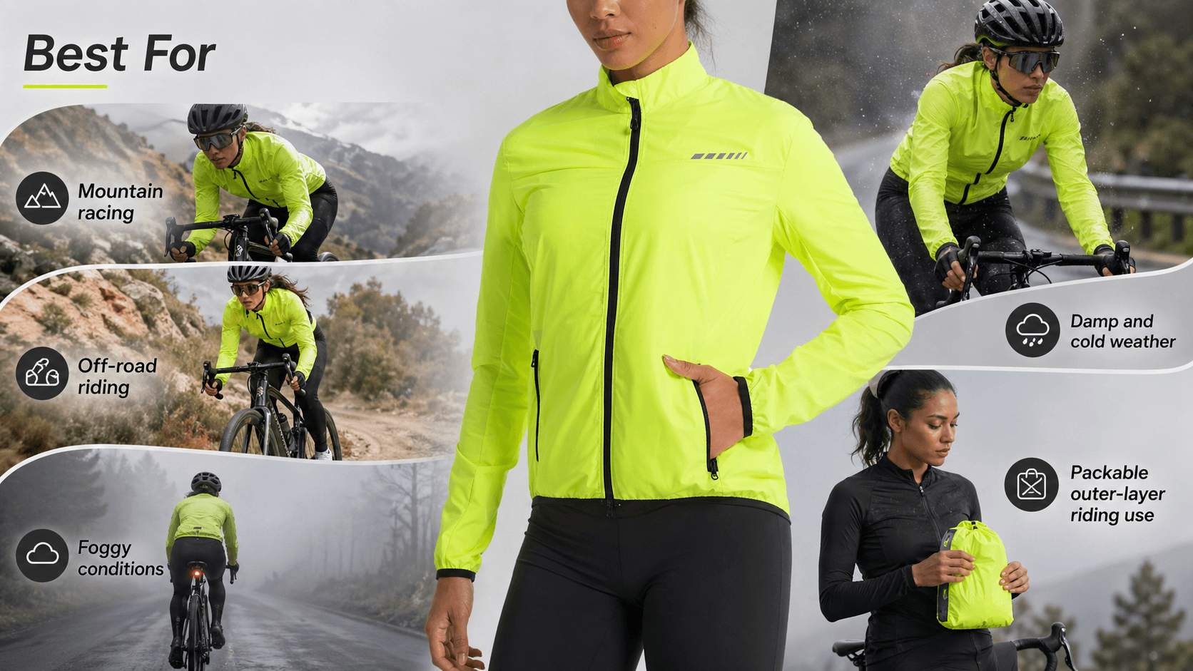 QUALICOS Women's Windproof Cycling Long Sleeve Jacket for mountain racing, off-road riding, foggy and damp cold weather