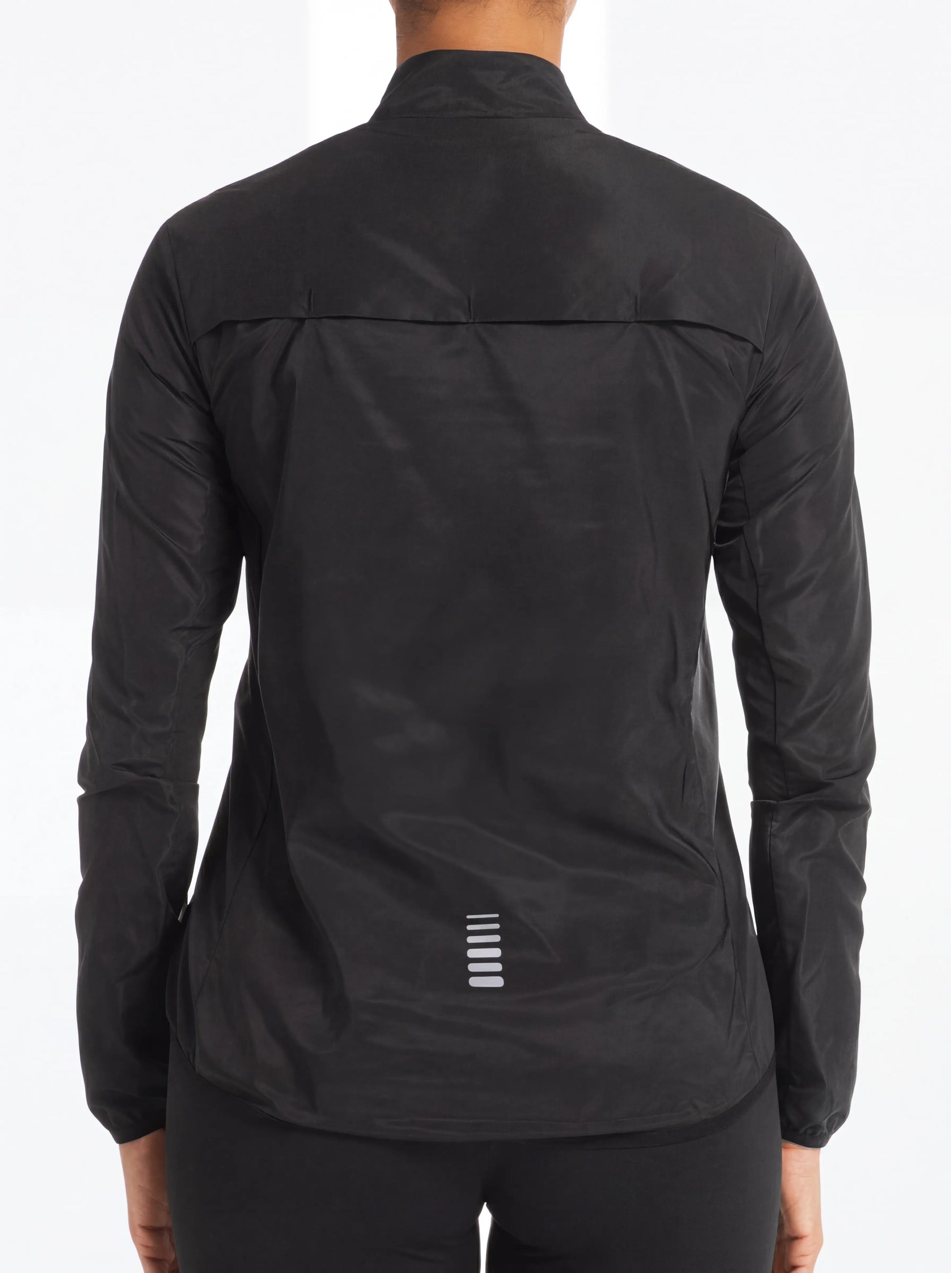 QUALICOS Women's Windproof Cycling Long Sleeve Jacket black back view with rear vent panel and reflective strip