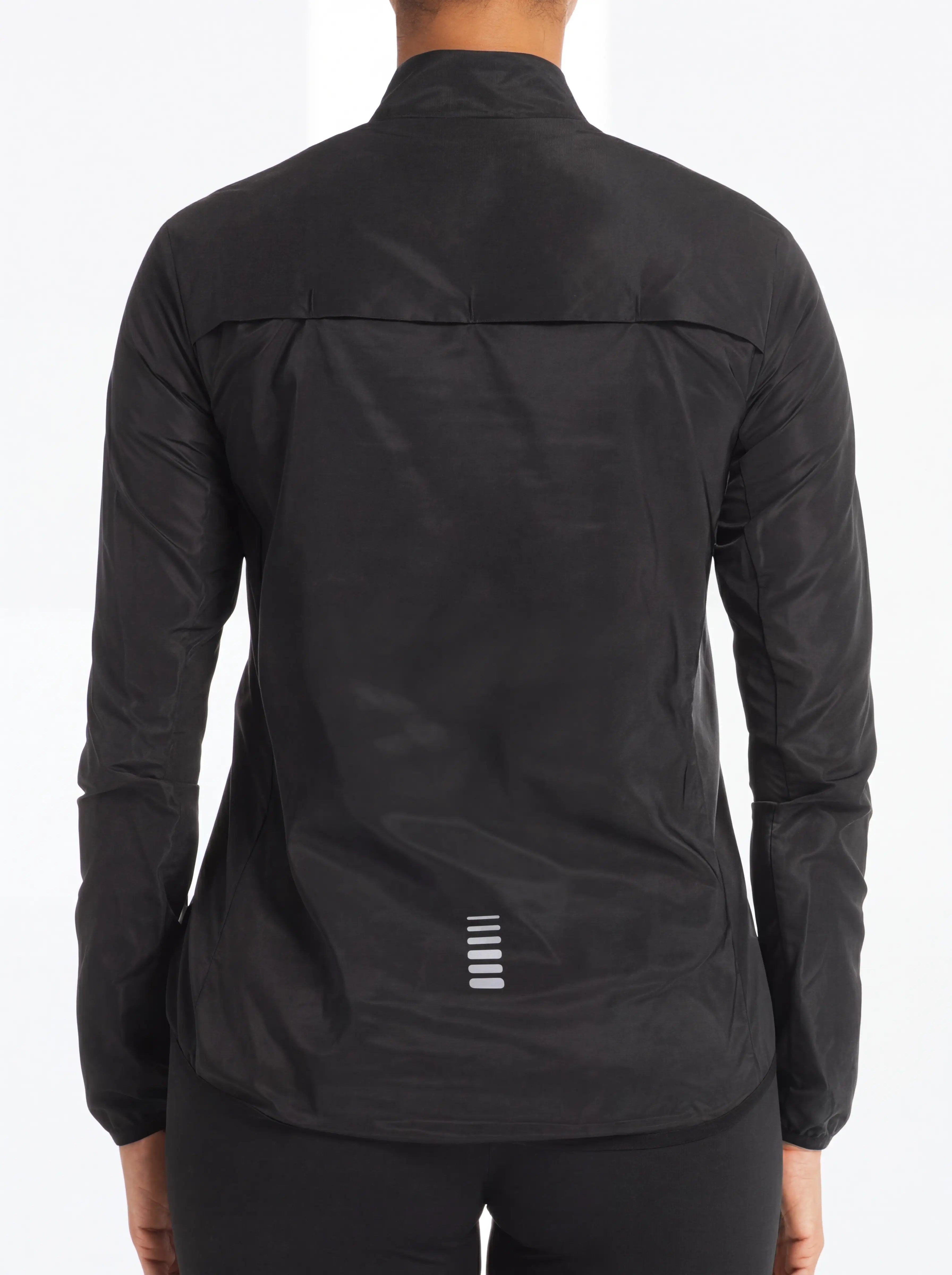 QUALICOS Women's Windproof Cycling Long Sleeve Jacket black back view with rear vent panel and reflective strip