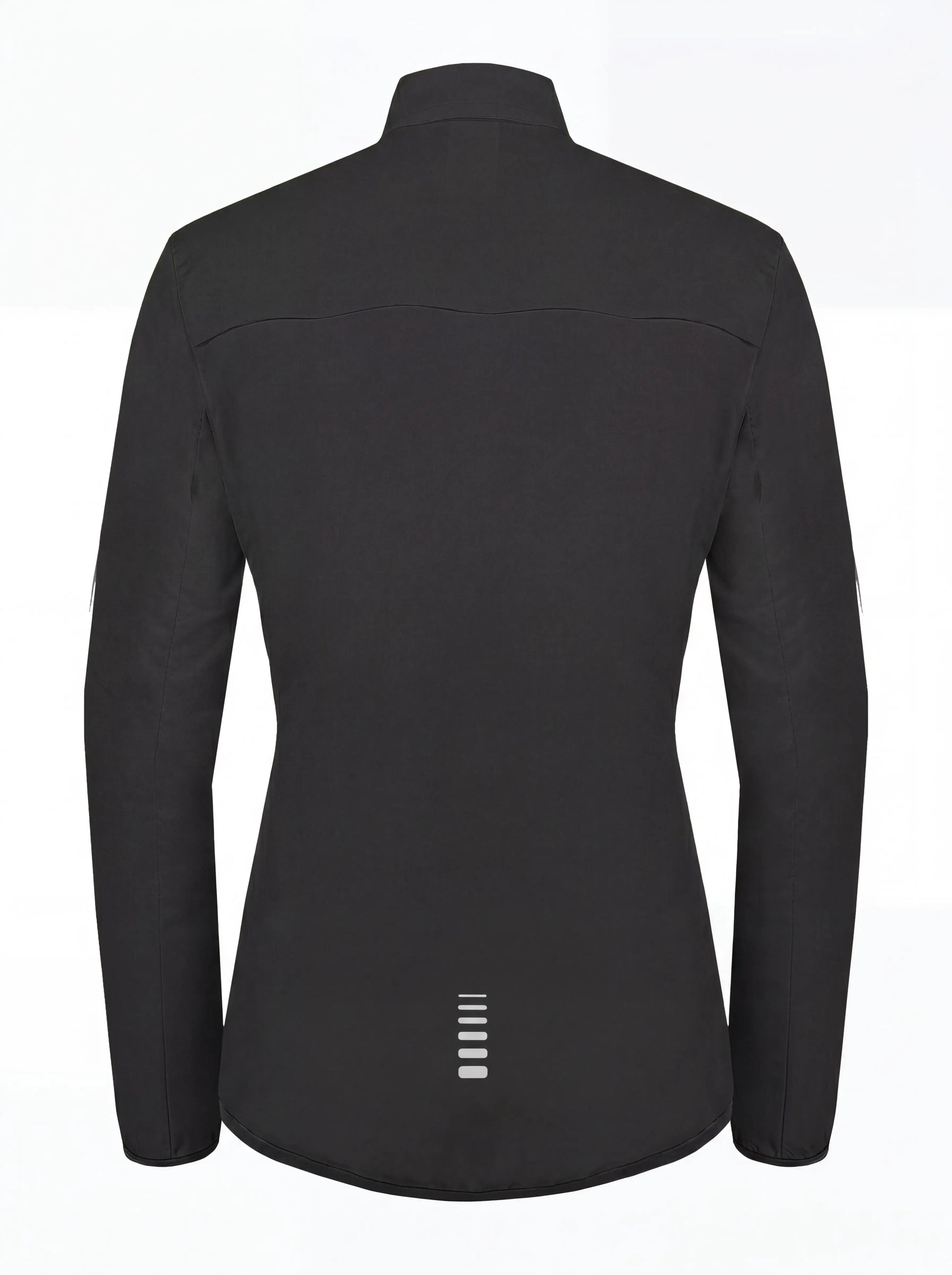 QUALICOS Women's Windproof Cycling Long Sleeve Jacket black back view with rear vent panel and lower reflective strip