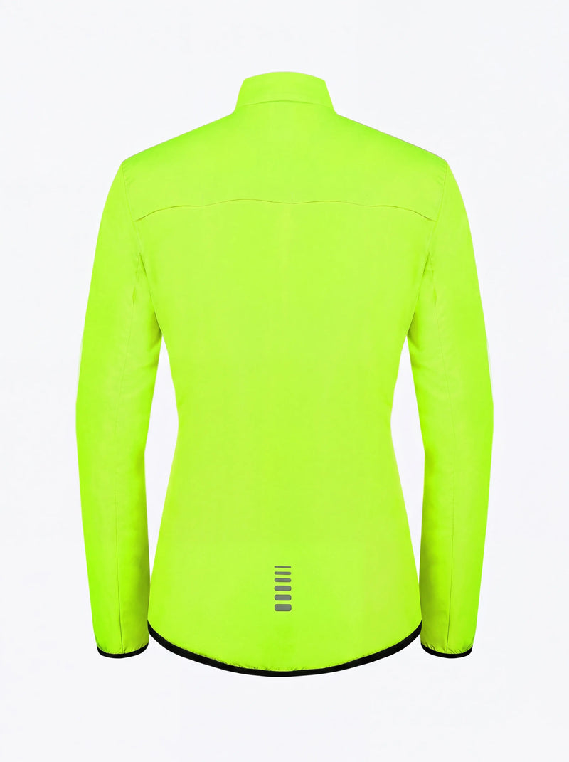 QUALICOS Women's Windproof Cycling Long Sleeve Jacket yellow back view with rear vent panel and lower reflective strip