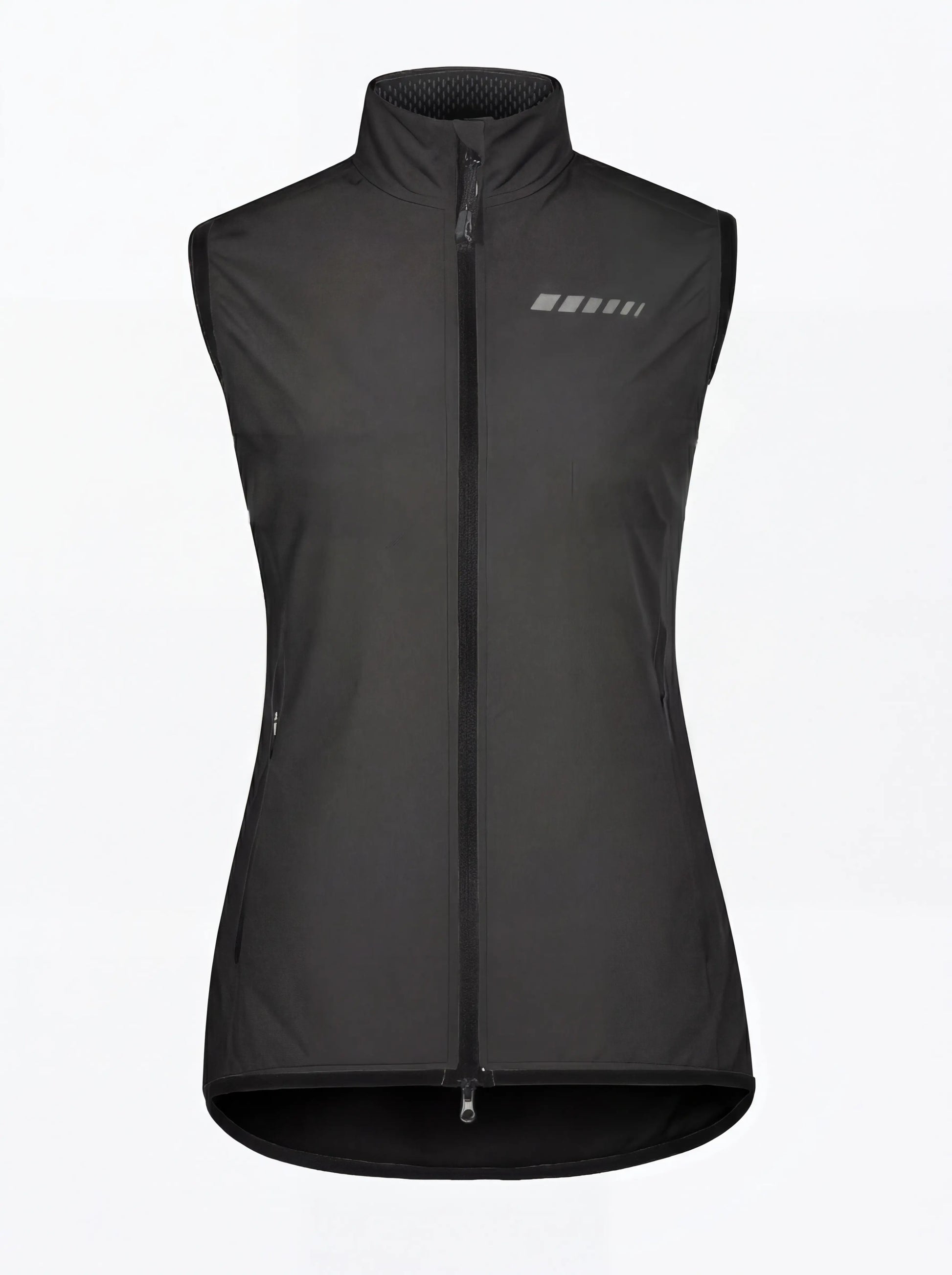 QUALICOS Women's Windproof Cycling Vest with Pocket black front view, full zipper and reflective chest detail
