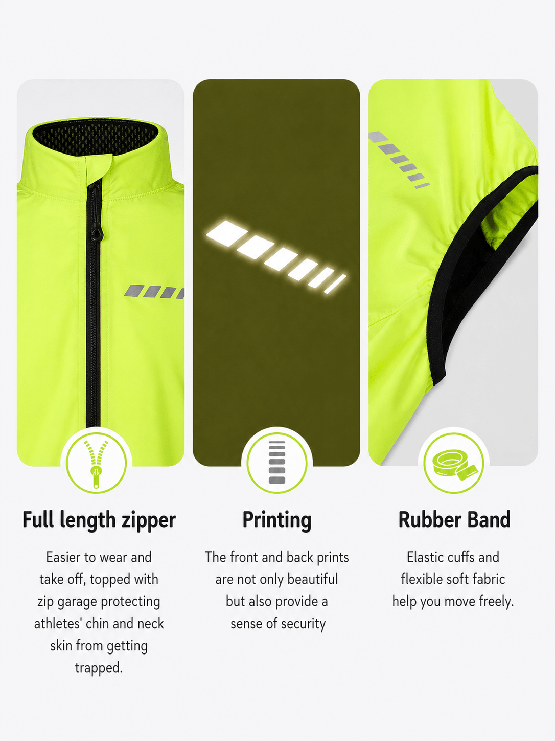 QUALICOS Women's Windproof Cycling Vest with Pocket, full zipper, reflective prints, and elastic trim
