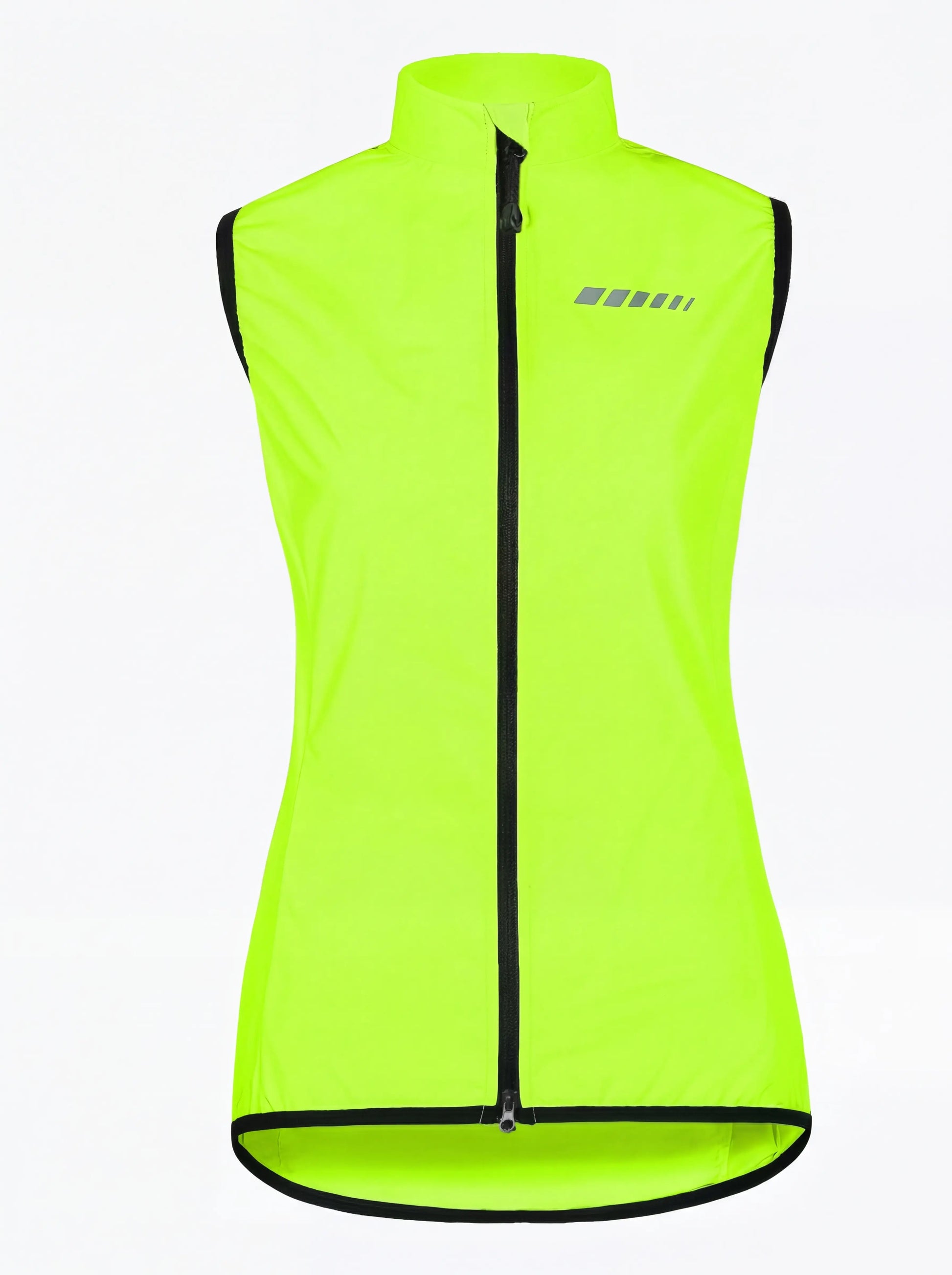 QUALICOS Women's Windproof Cycling Vest with Pocket high-vis yellow front view, full zipper and reflective detail