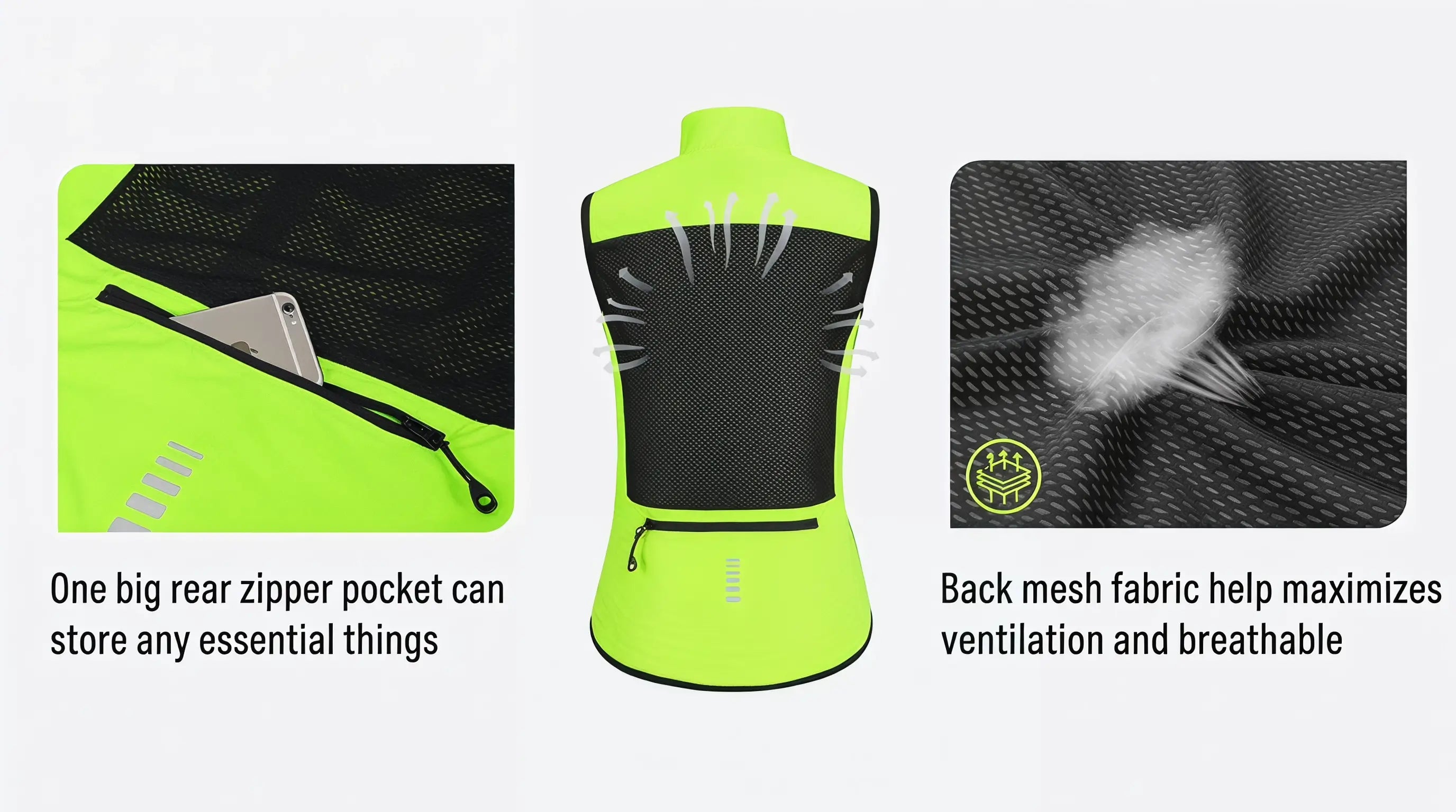 QUALICOS Women's Windproof Cycling Vest with Pocket rear zip pocket and breathable mesh back